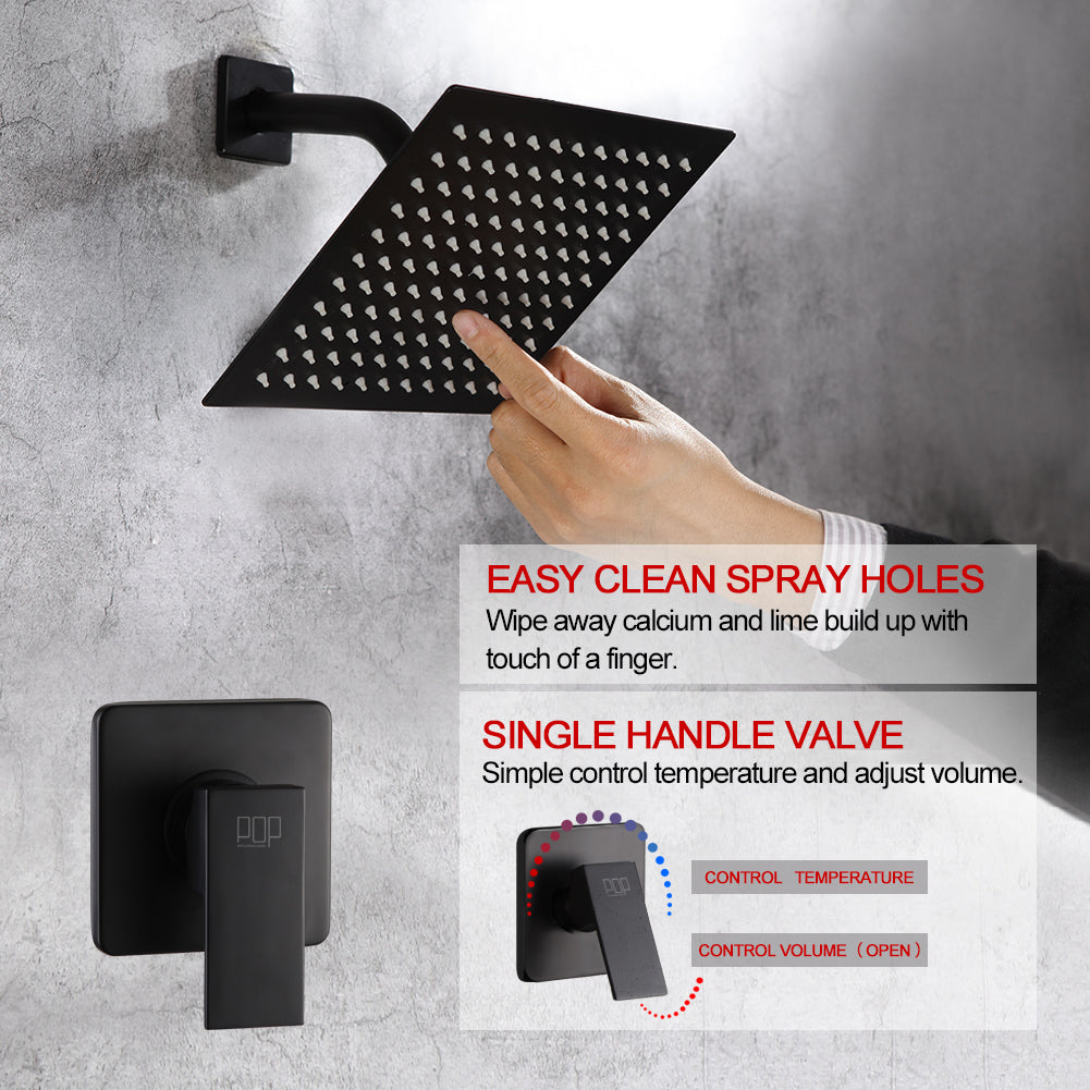 POP SANITARYWARE Matte Black 8-Inch Rain Shower Faucet Set