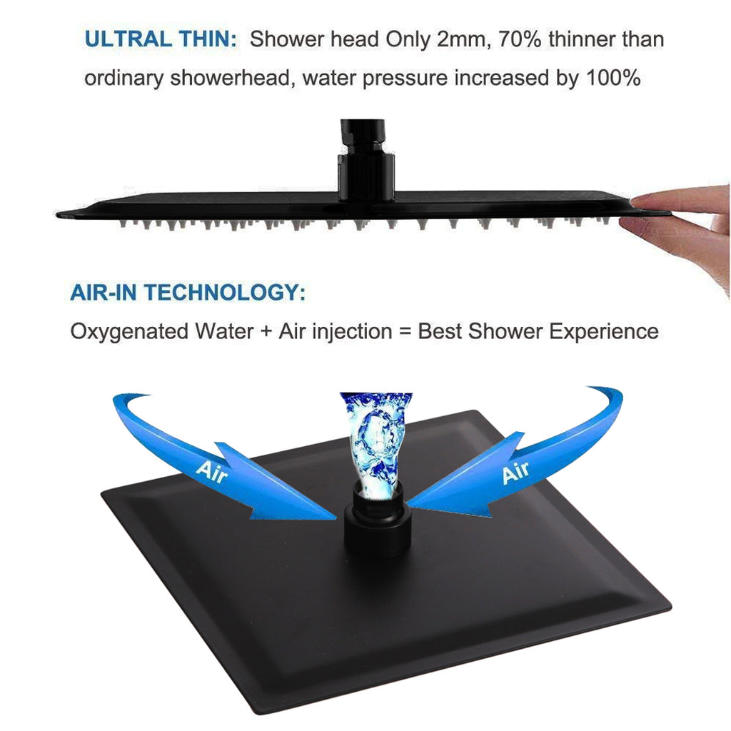POP SANITARYWARE Matte Black 8-Inch Rain Shower Faucet Set