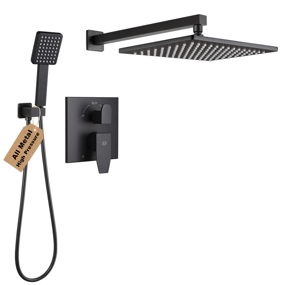 POP SANITARYWARE Matte Black Rain Shower System with Handheld and 12' Showerhead