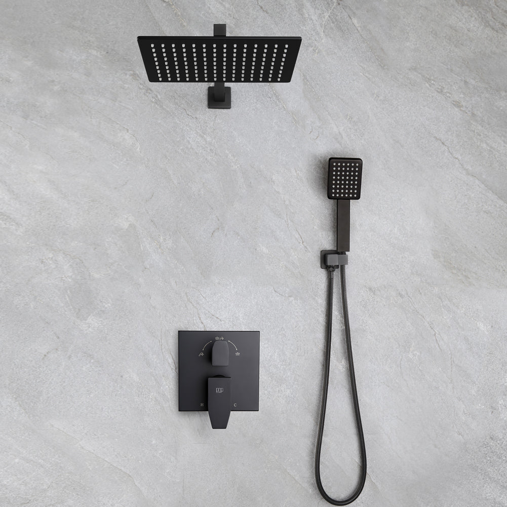 POP SANITARYWARE Matte Black Rain Shower System with Handheld and 12' Showerhead