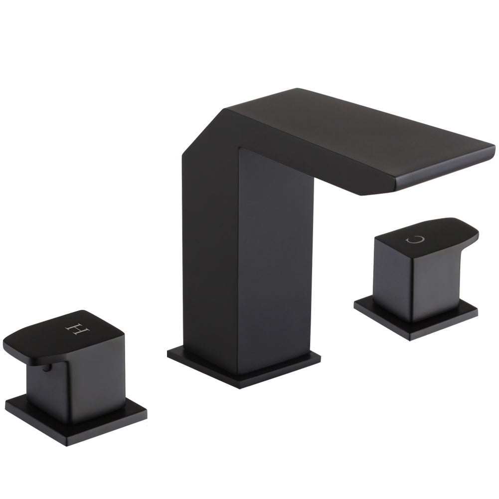 POP SANITARYWARE Matte Black Waterfall Bathroom Sink Faucet 3-Hole Double Handle