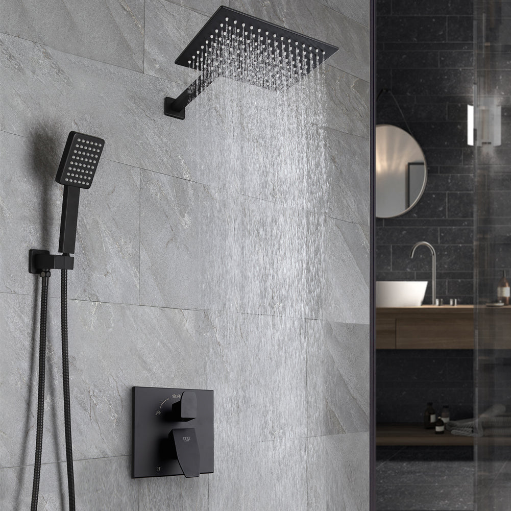 POP SANITARYWARE Matte Black Rain Shower System with Handheld and 12' Showerhead