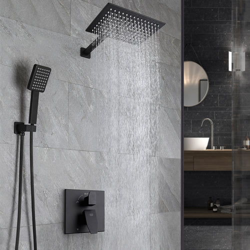 POP SANITARYWARE Matte Black Rain Shower System with Handheld and 12' Showerhead