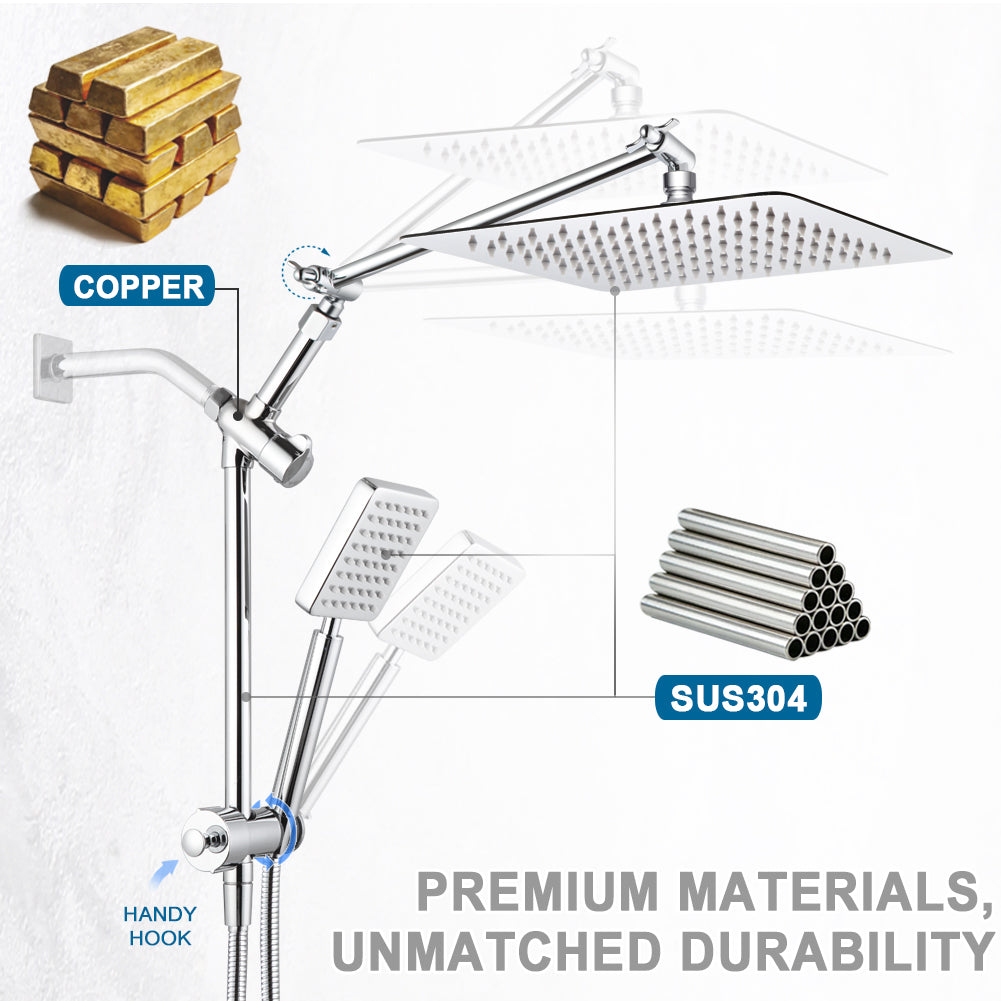 POP SANITARYWARE 10-Inch All-Metal Chrome Shower Head Combo