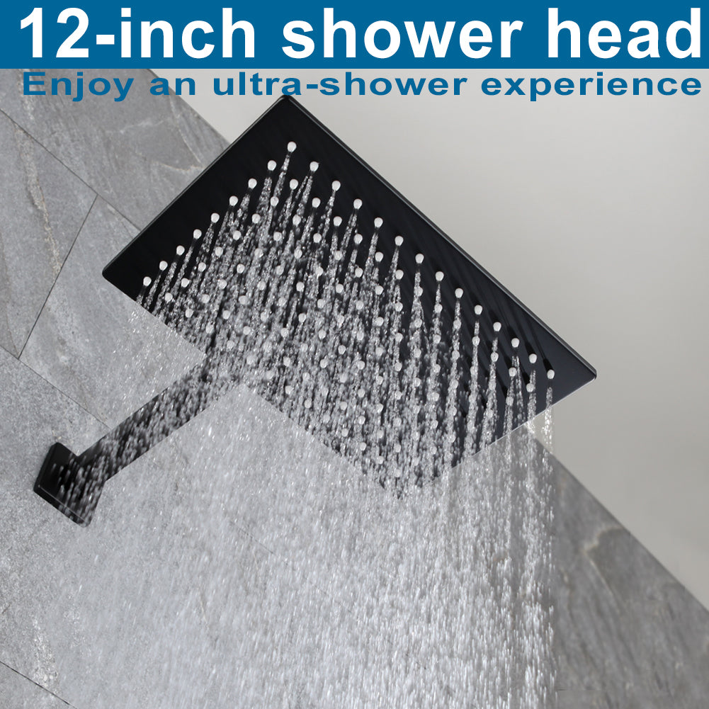 POP SANITARYWARE Matte Black Rain Shower System with Handheld and 12' Showerhead
