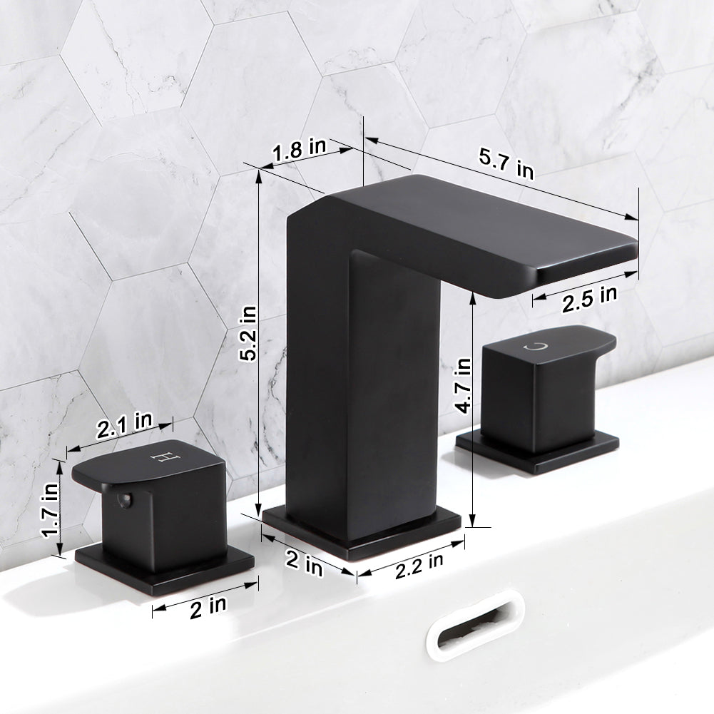 POP SANITARYWARE Matte Black Waterfall Bathroom Sink Faucet 3-Hole Double Handle