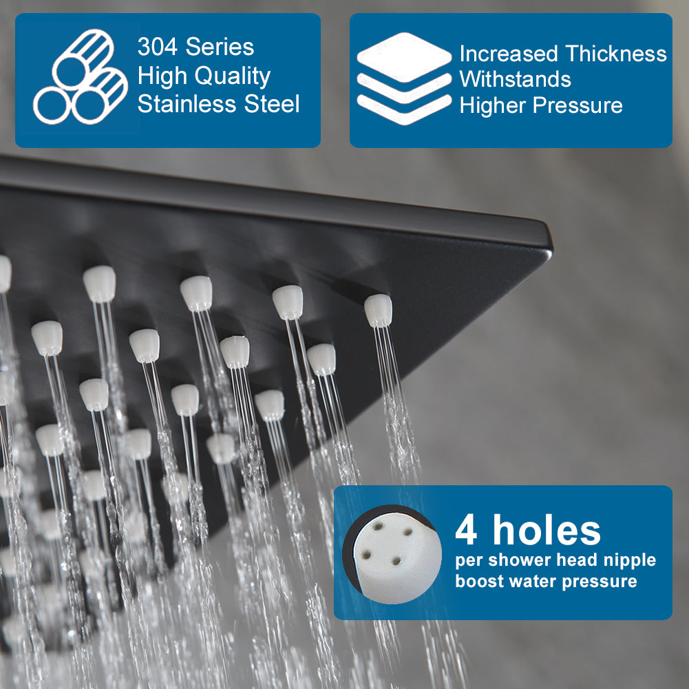 POP SANITARYWARE Matte Black Rain Shower System with Handheld and 12' Showerhead