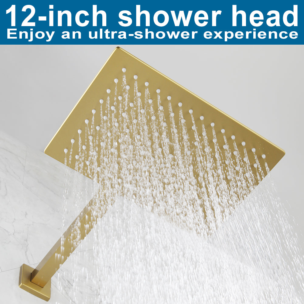 POP SANITARYWARE 12 x 8-Inch Brushed Gold Rain Shower System with Handheld