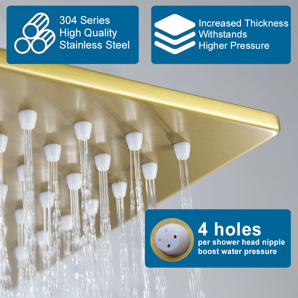 POP SANITARYWARE 12 x 8-Inch Brushed Gold Rain Shower System with Handheld