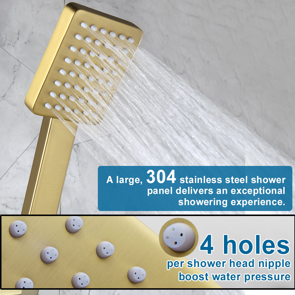 POP SANITARYWARE 12 x 8-Inch Brushed Gold Rain Shower System with Handheld