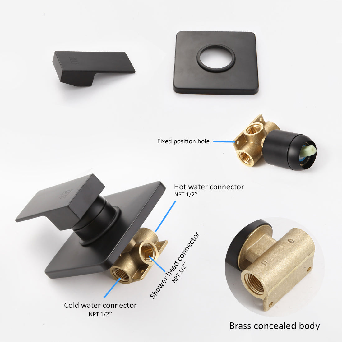 POP SANITARYWARE Matte Black 8-Inch Rain Shower Faucet Set