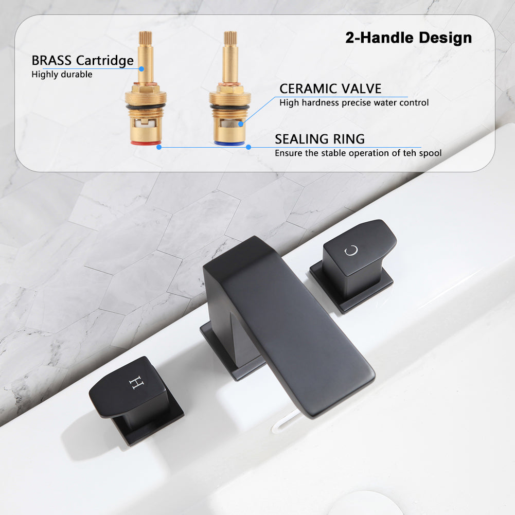 POP SANITARYWARE Matte Black Waterfall Bathroom Sink Faucet 3-Hole Double Handle