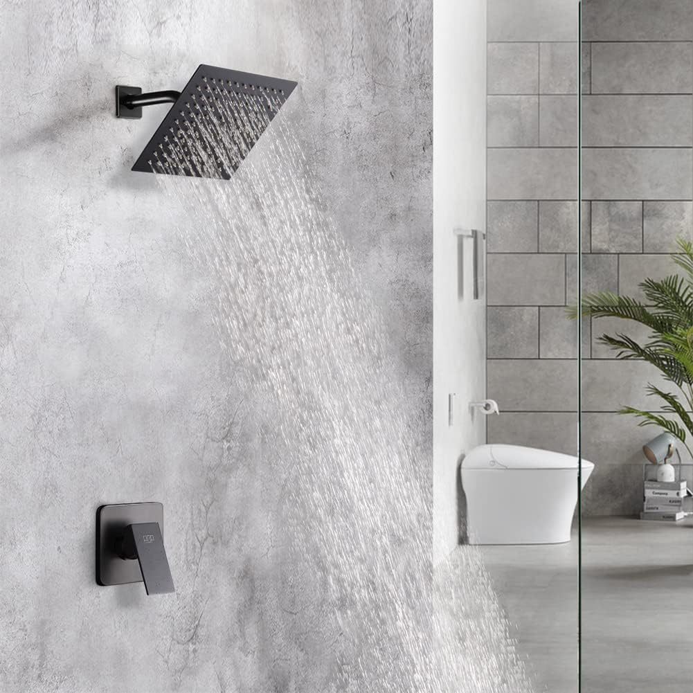POP SANITARYWARE Matte Black 8-Inch Rain Shower Faucet Set