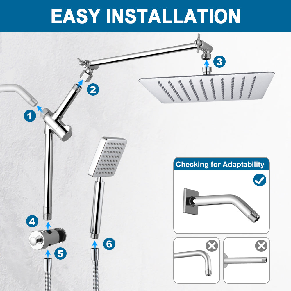 POP SANITARYWARE 10-Inch All-Metal Chrome Shower Head Combo